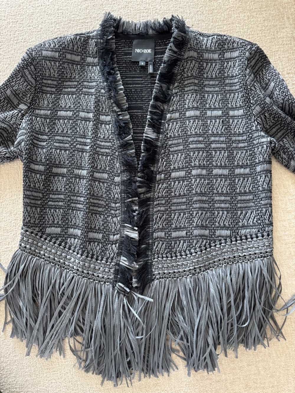 NIC+ZOE Gray Fringe Open-Front Knit Cardigan - Picture 5 of 5